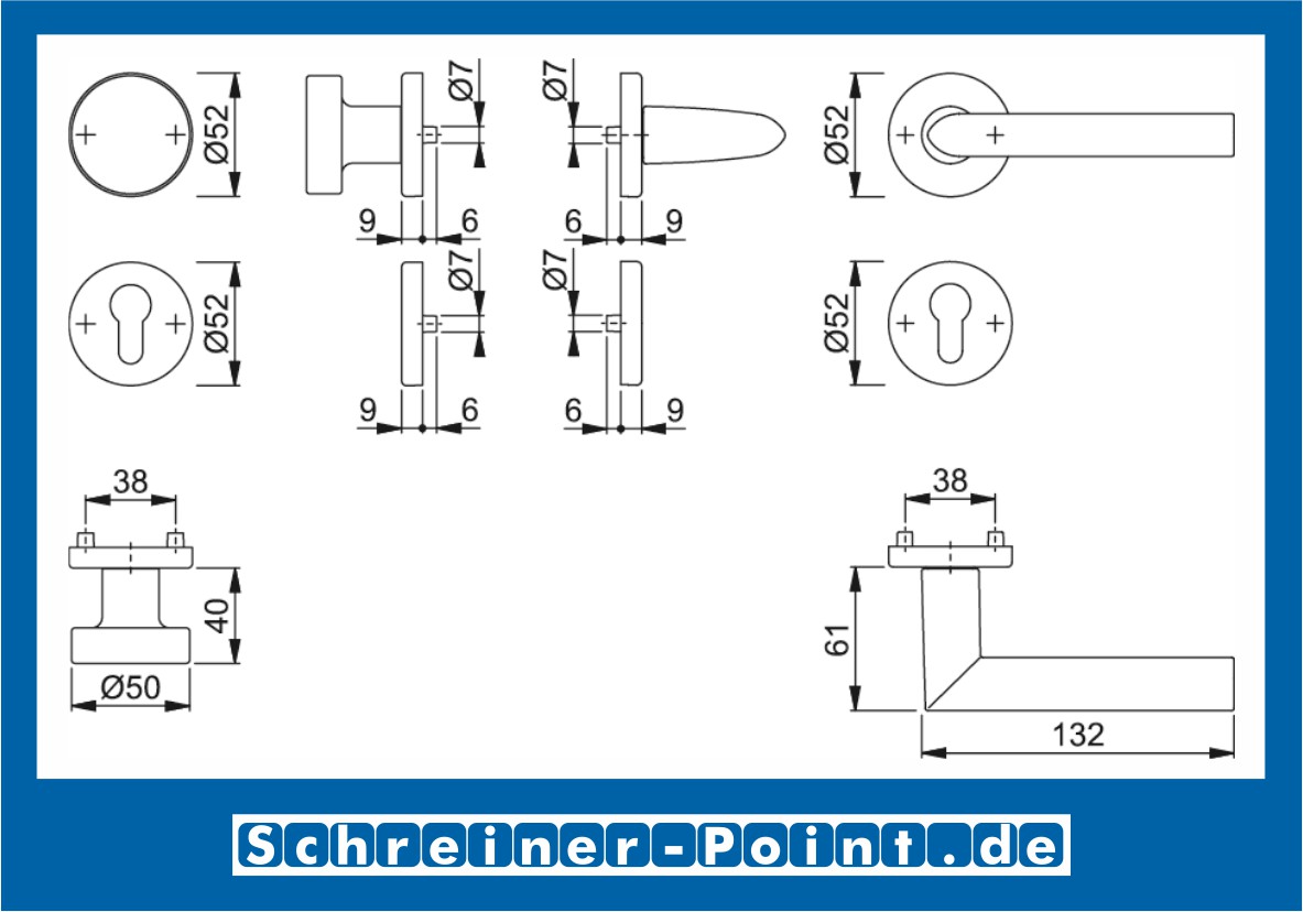 Hoppe Stockholm Aluminium Rosettengarnitur F9 Alu Stahl 1140/42KV/42KVS, 2782982, 2783117, 2783221, 2784099